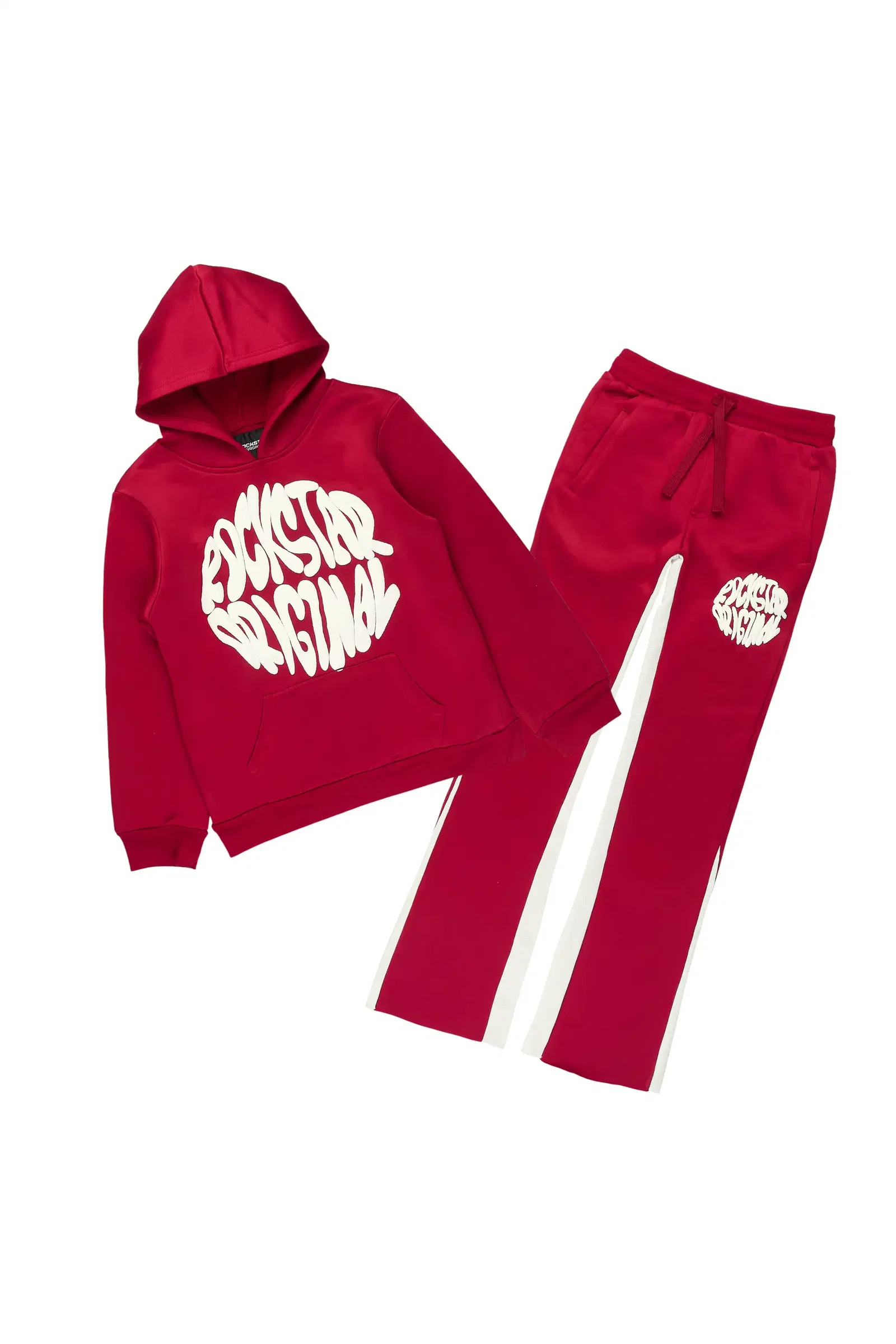 Image of Boys Thierry Burgundy/White Stacked Flare Track Pant Set