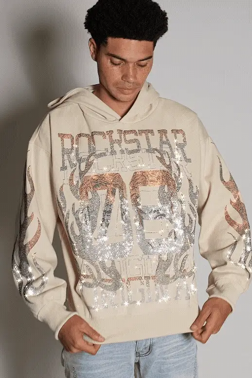 Image of Veyene Beige Rhinestone Oversized Hoodie