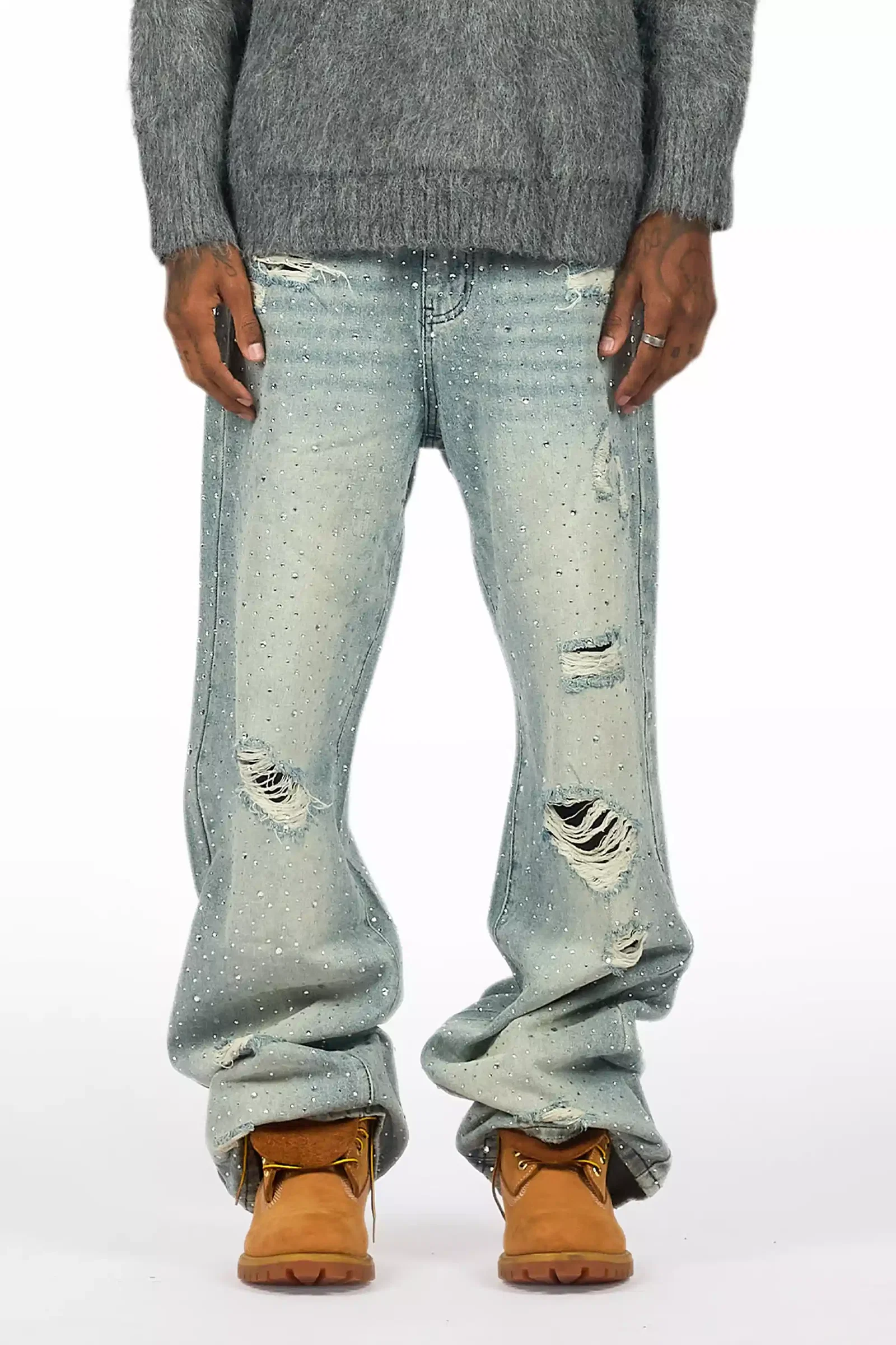 Image of Discolite Rhinestone Light Blue Baggy Jean