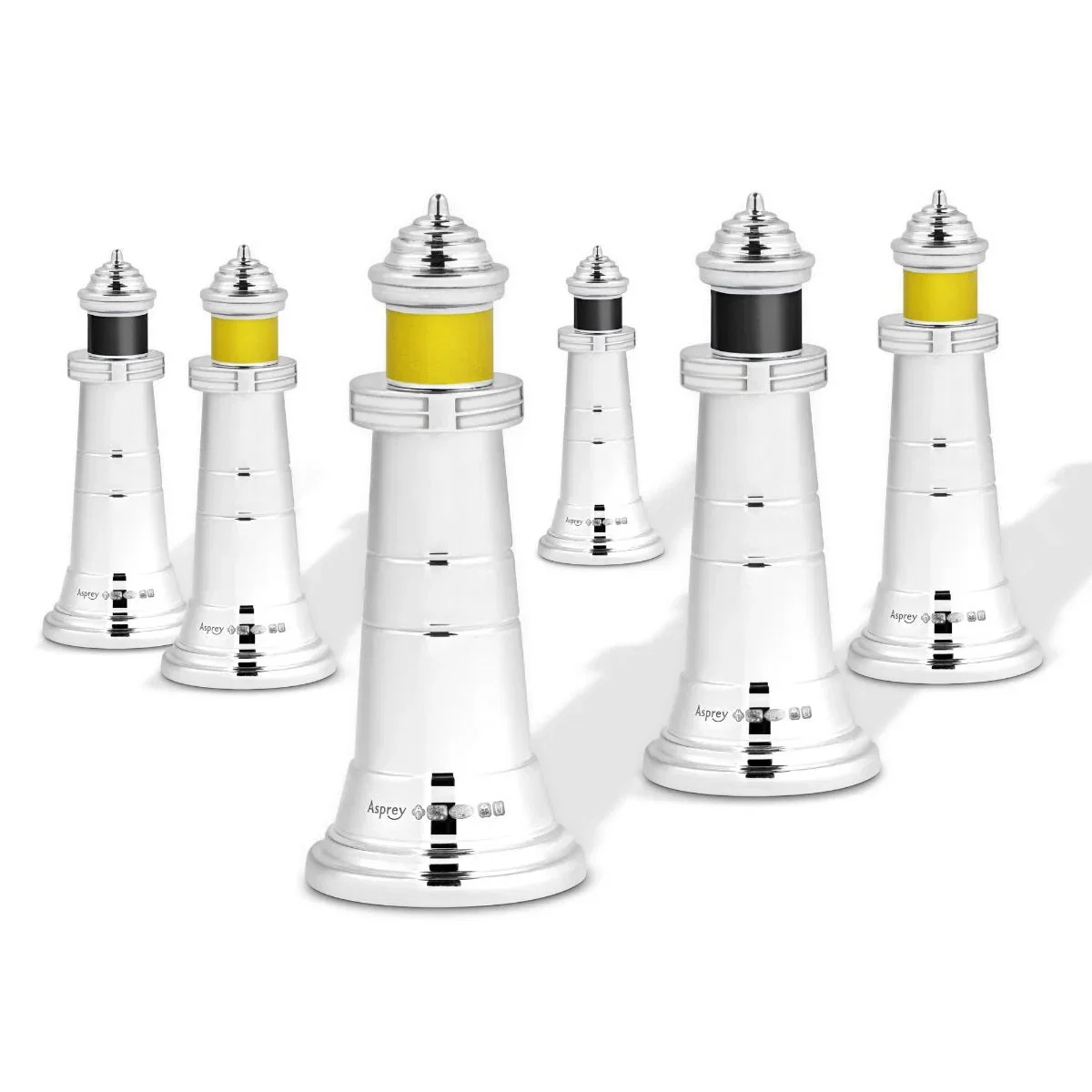 Image of LIGHTHOUSE PLACE CARD HOLDERS IN STERLING SILVER & ENAMEL, SET OF 6