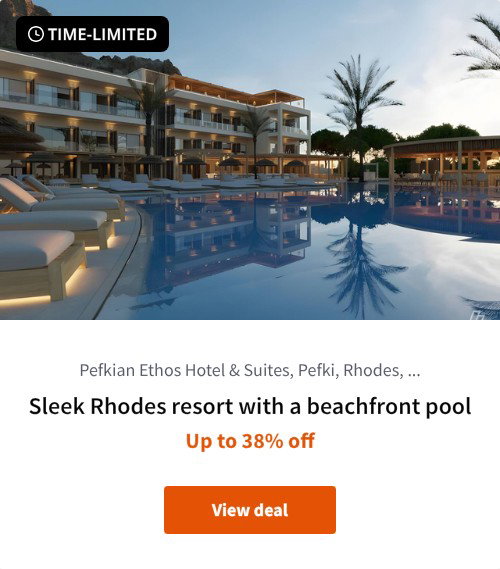 Sleek Rhodes resort with a beachfront pool