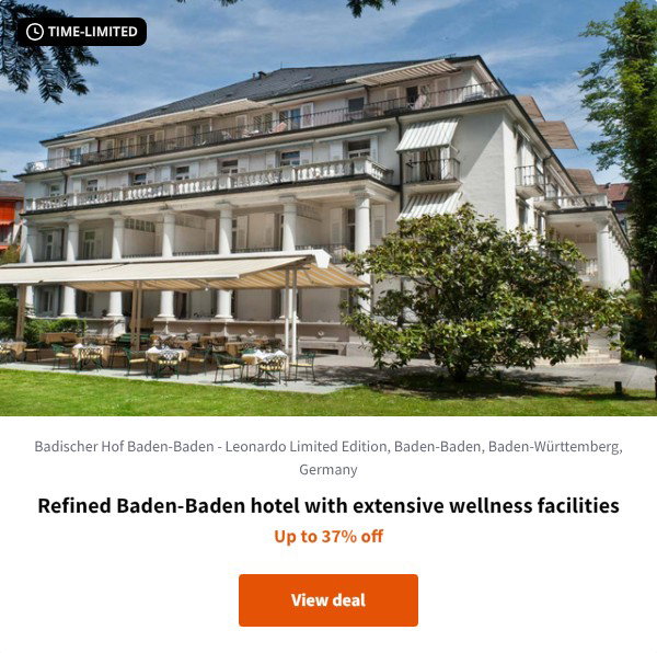 Refined Baden-Baden hotel with extensive wellness facilities