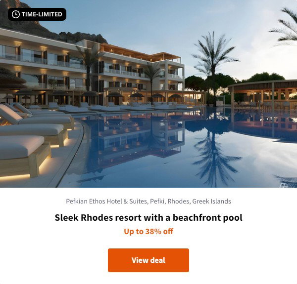 Sleek Rhodes resort with a beachfront pool