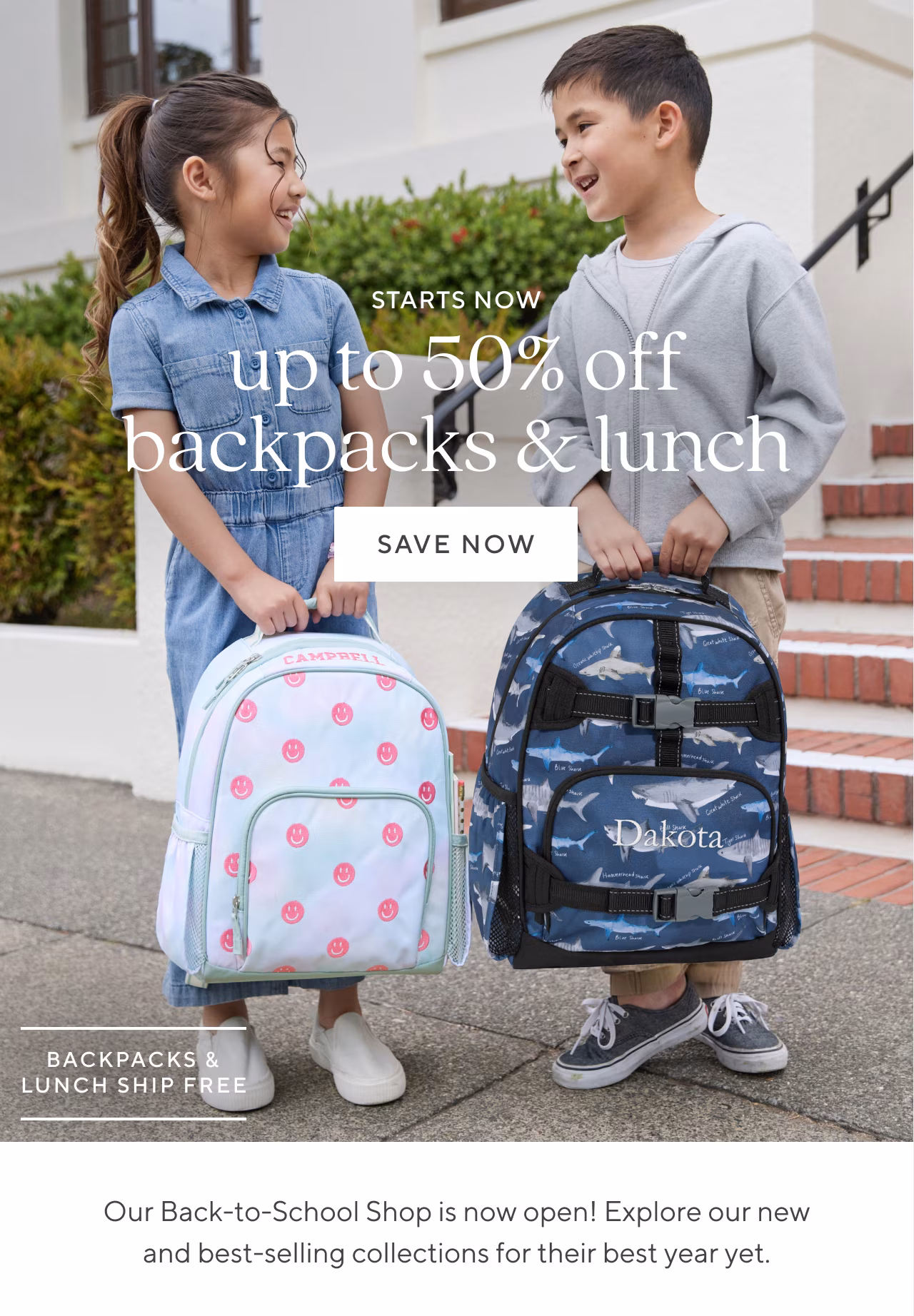 up to 50% off backpacks & lunch