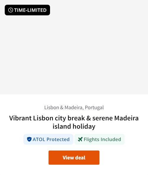 Vibrant Lisbon city break &amp; serene Madeira island holiday