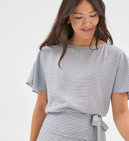 Preview short flutter sleeve textured blouse