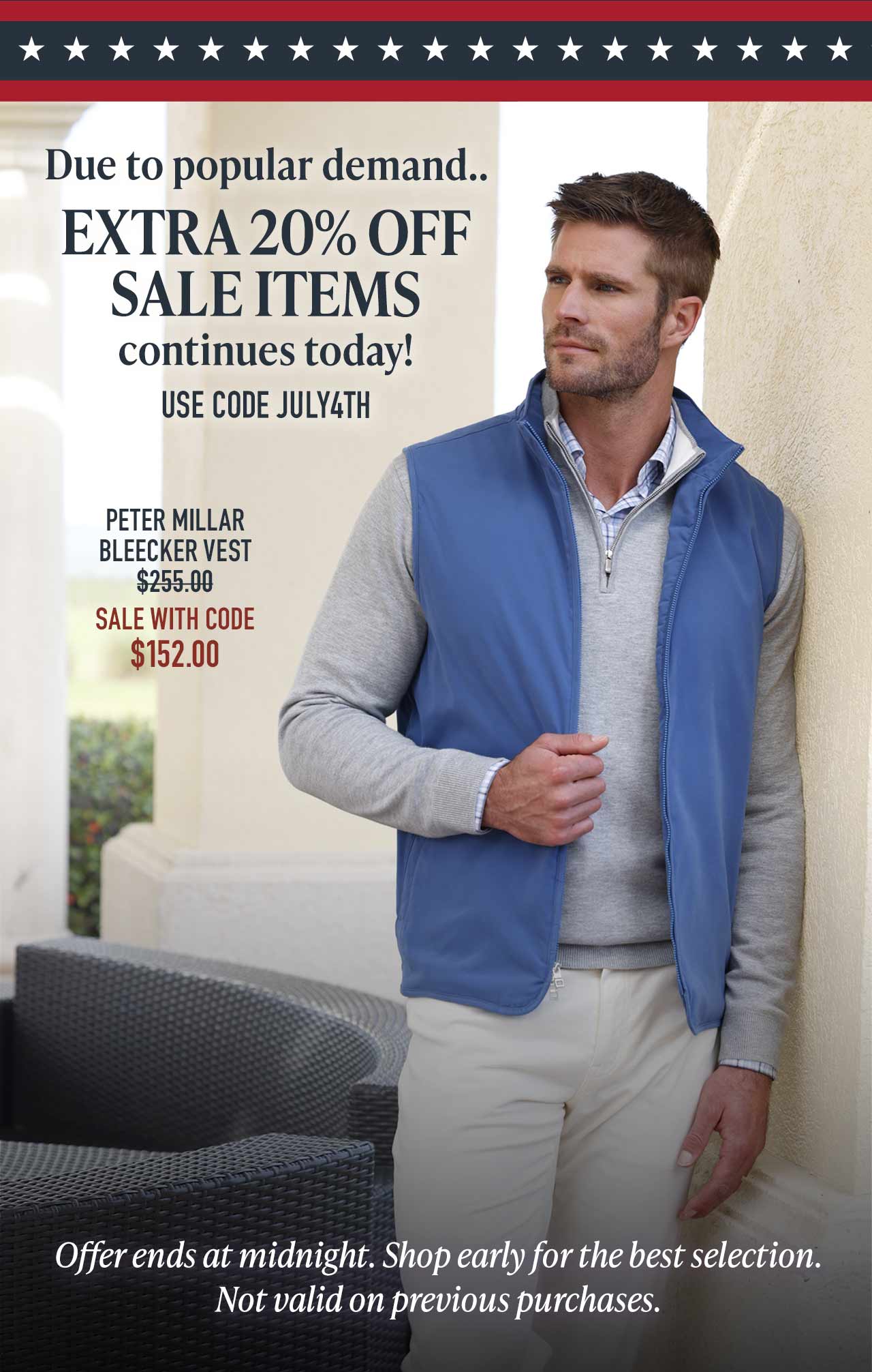 Last chance — use code JULY4TH before midnight to save an extra 20% on sale purchases at Westport Big & Tall.
