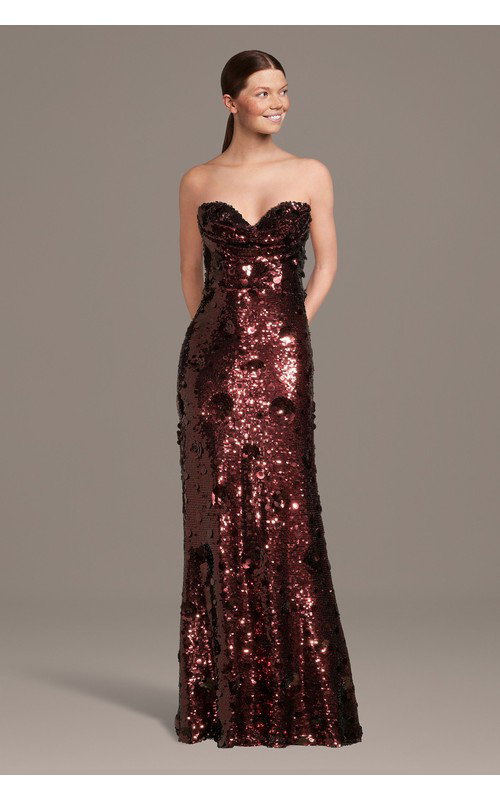 Strapless Floral Sequin Sheath Dress