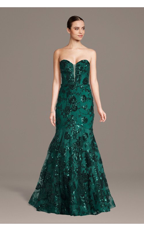 Strapless Illusion Bodice Sequin Mermaid Dress