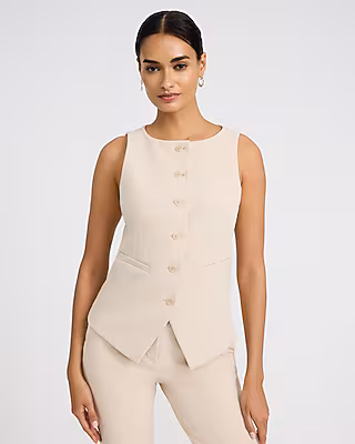 Studio Stretch Twill Boat Neck Cutaway Blazer Vest