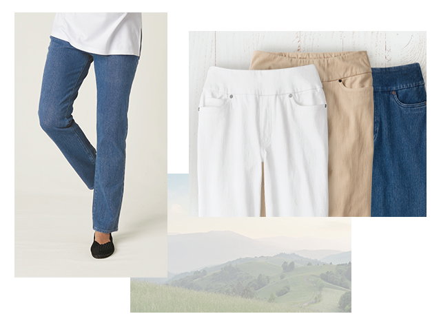 Knit Denim Mid Rise Straight-Leg Jeans