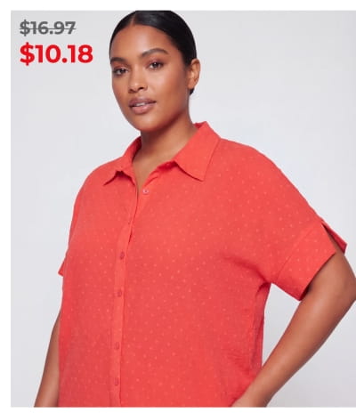 Shop Plus Size Swiss Dot Short Sleeve Button Front Shirt