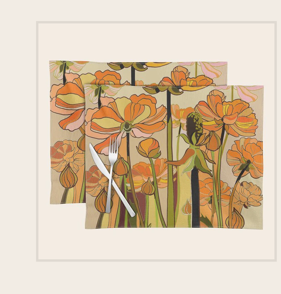 70s, Orange California poppies, mid century, 70s retro, flowers Placemat
