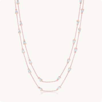 Diamond Cut Cone-Shaped Bead 60" Chain 1mm in Sterling Silver/Rose Gold Plated