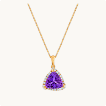 Trilliant-Cut Amethyst Diamond Halo Pendant in 10k Yellow Gold