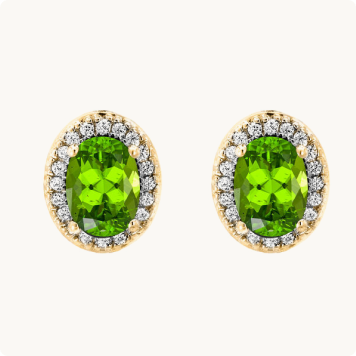 Peridot & Diamond Oval Earrings in 10k Yellow Gold