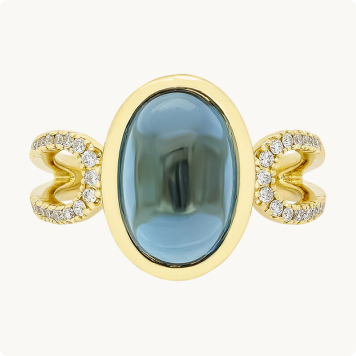 Oval London Blue Topaz & Diamond Ring in 10k Yellow Gold