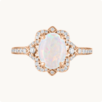 Oval Opal & Diamond Vintage Ring in 10k Rose Gold