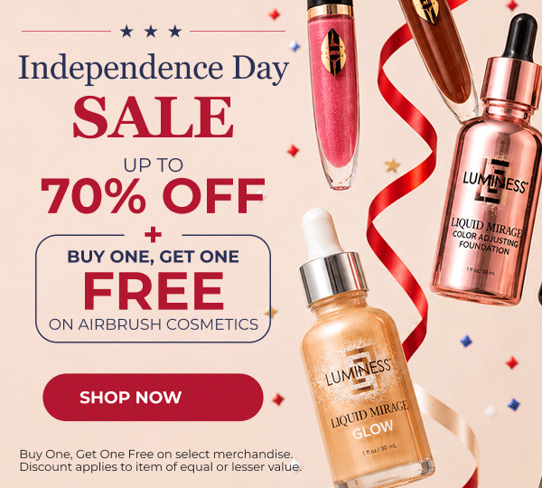 INDEPENDENCE DAY SALE: UP TO 70% OFF + BUY ONE, GET ONE FREE ON AIRBRUSH COSMETICS!