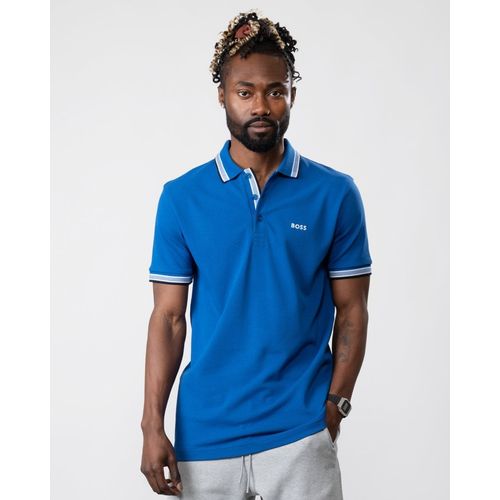 BOSS Green Paddy Mens Cotton-Piqué Polo Shirt with Contrast Logo - Medium Blue 420