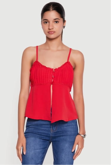 Shop Pleated Crochet Trim Split Front Cami