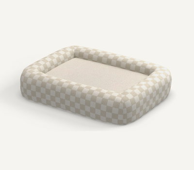 Charlee Checkered Neutral Woven Bolster Pet Bed