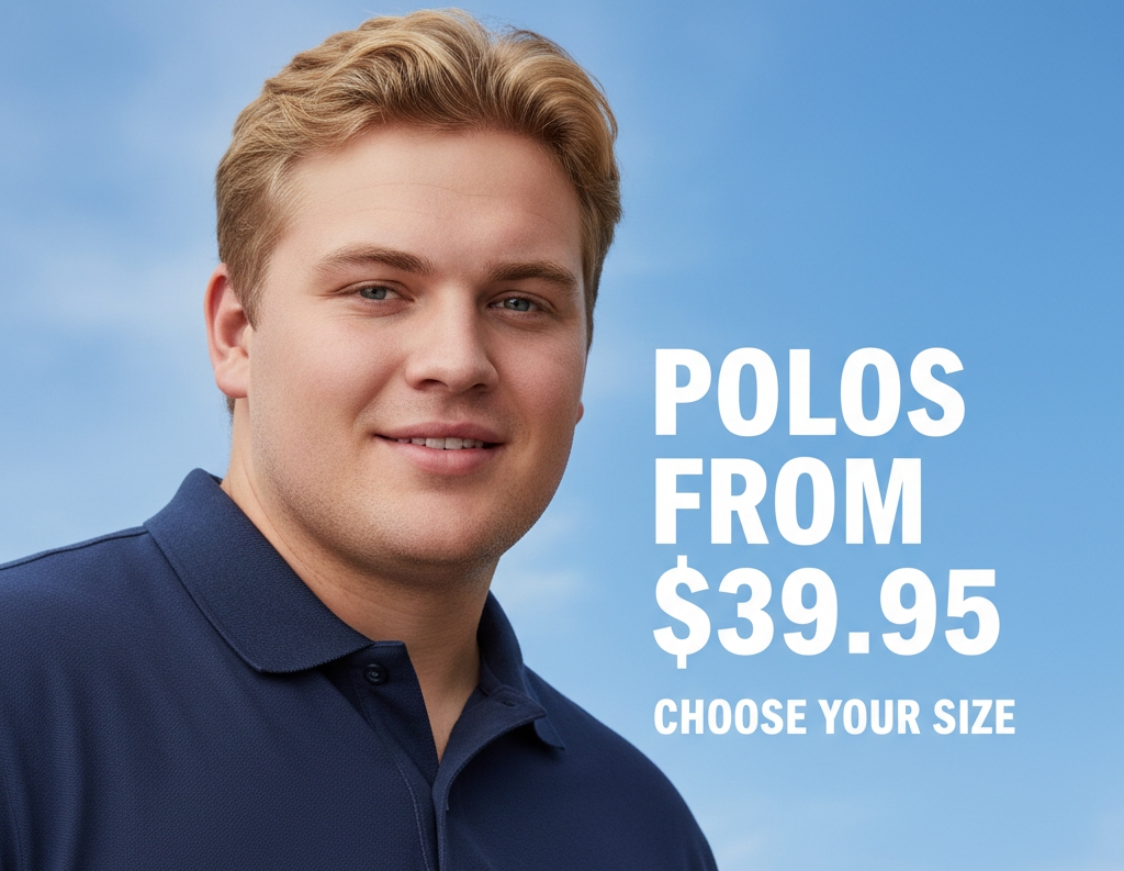 Big Mens polos from $39.95.