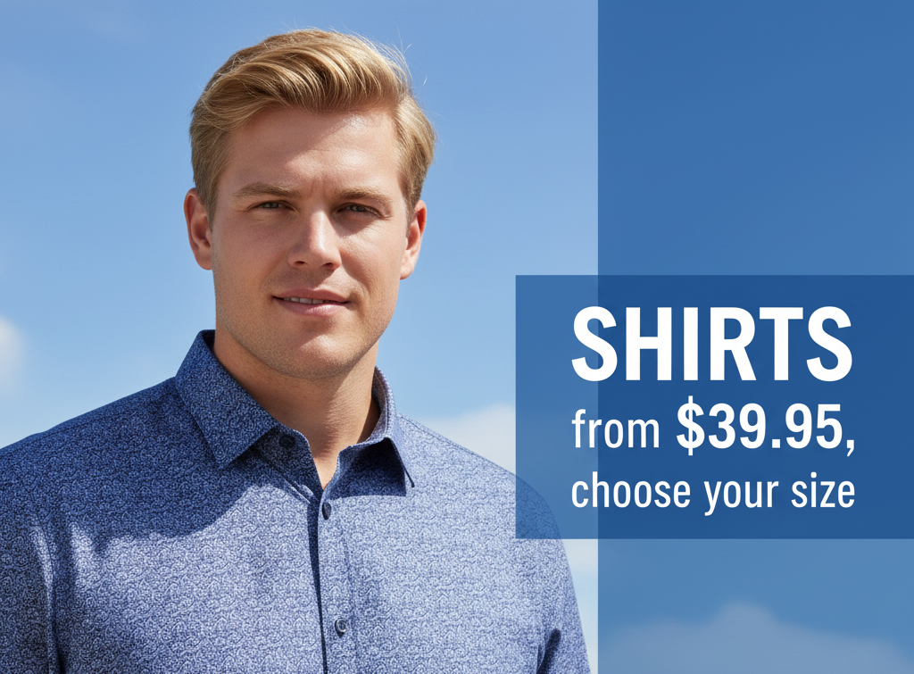 SHIRTS from $39.95, choose your size"