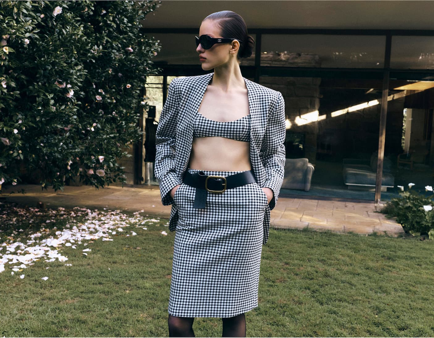 Amelie Tweed Bralette - Houndstooth