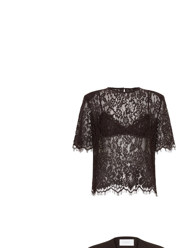 Harlyn Shoulder Pad Short Sleeve Lace Top - Dark Chocolate