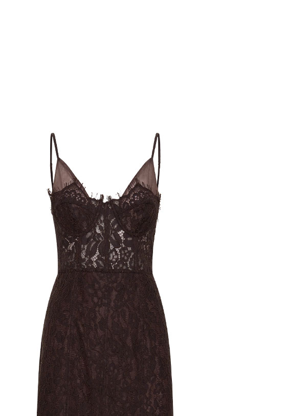 Ottilie Lace And Mesh Midi Dress - Dark Chocolate