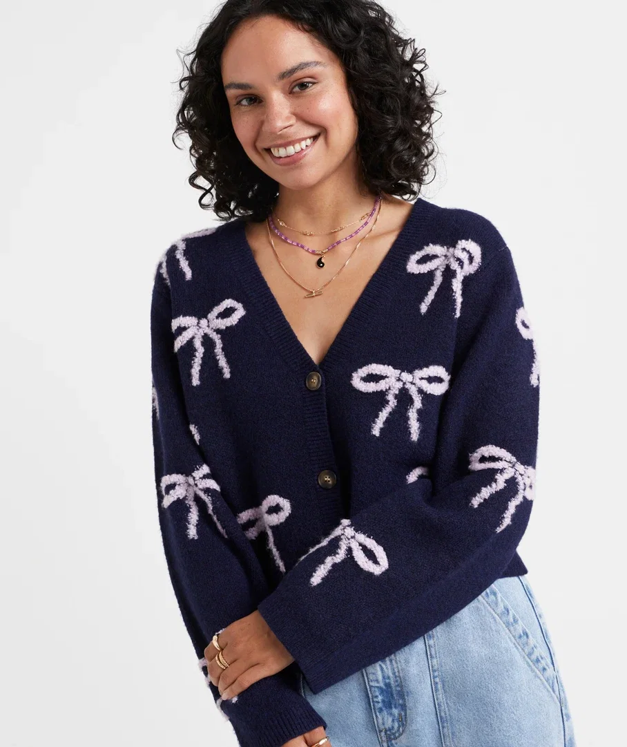 AUDREY V NECK BOW CARDIGAN