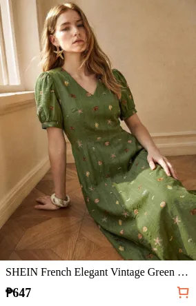 SHEIN French Elegant Vintage Green...