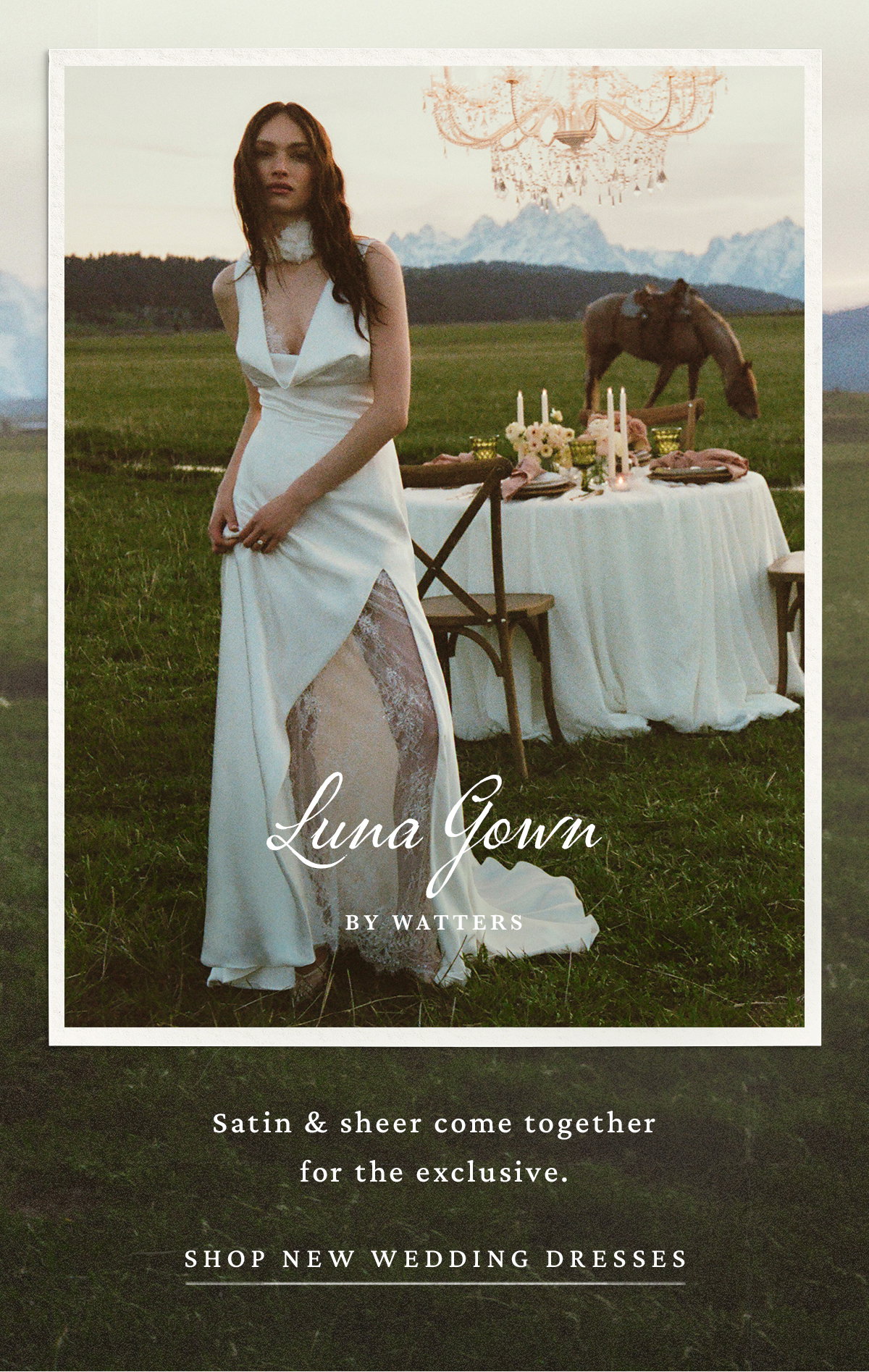Satin & sheer come together for the exclusive. Shop New Wedding Dresses