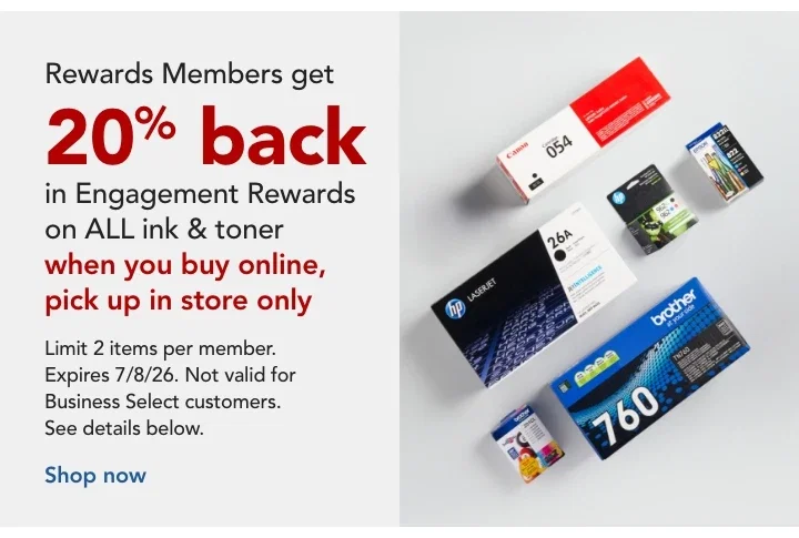 20% back in rewards on ink and toner buy online pick up in store