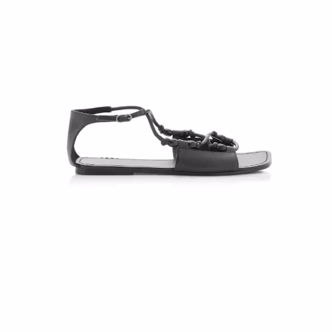 Beaded Leather T-Strap Sandals