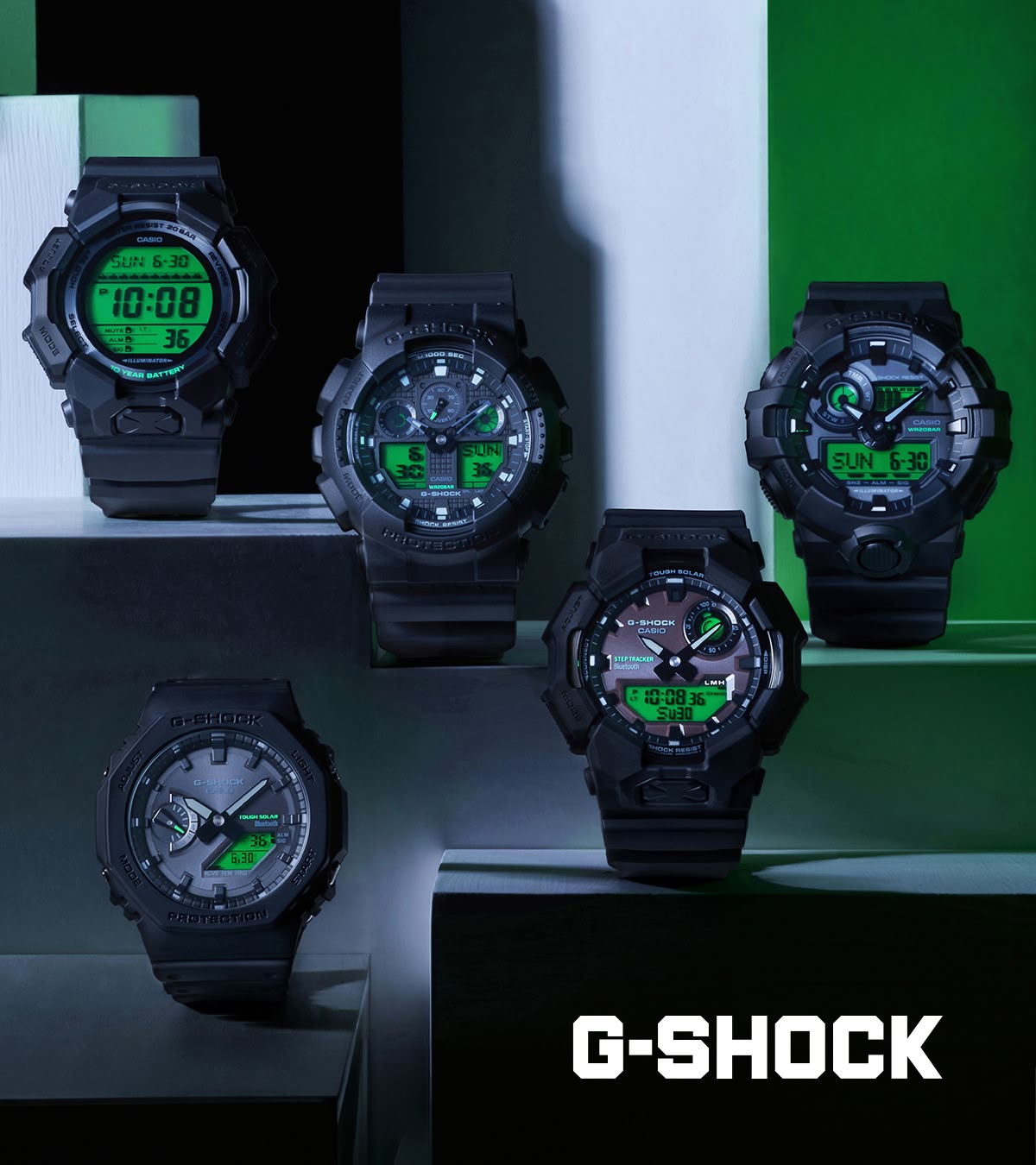 Shop all G-Shock, featuring their black and green collection