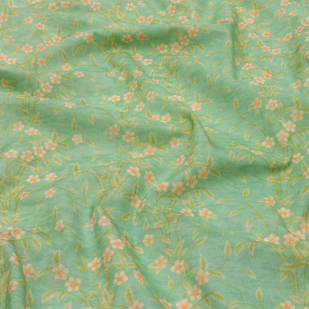 Image of Cotton Voile - Green and Cream Floral - Flora's Crown Print - Mood Exclusive Secret Garden Collection