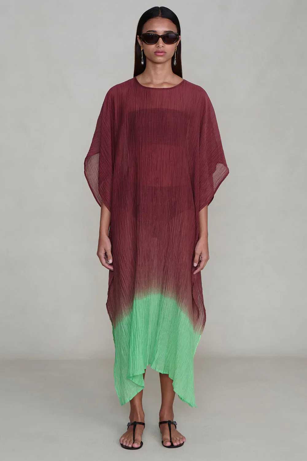 Image of Ombre Crinkle Caftan Mahogany