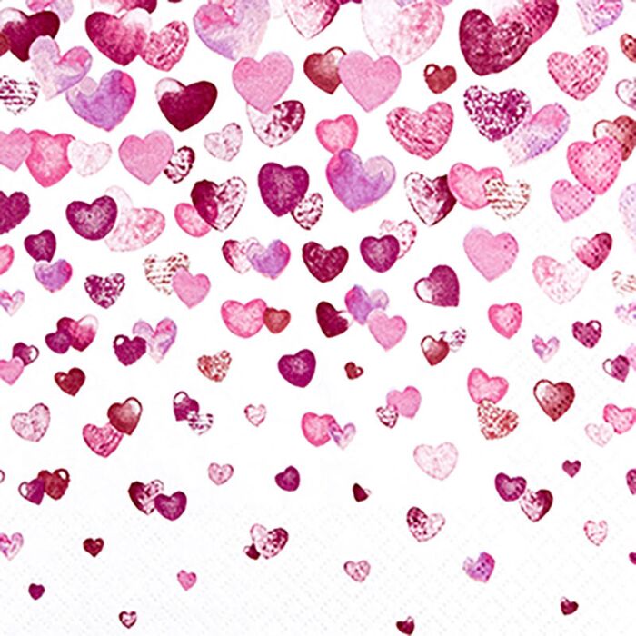 Cocktail-Servietten «Lovely Hearts», 20 Stück, 25 x 25 cm, 3-lagig , fuchsia