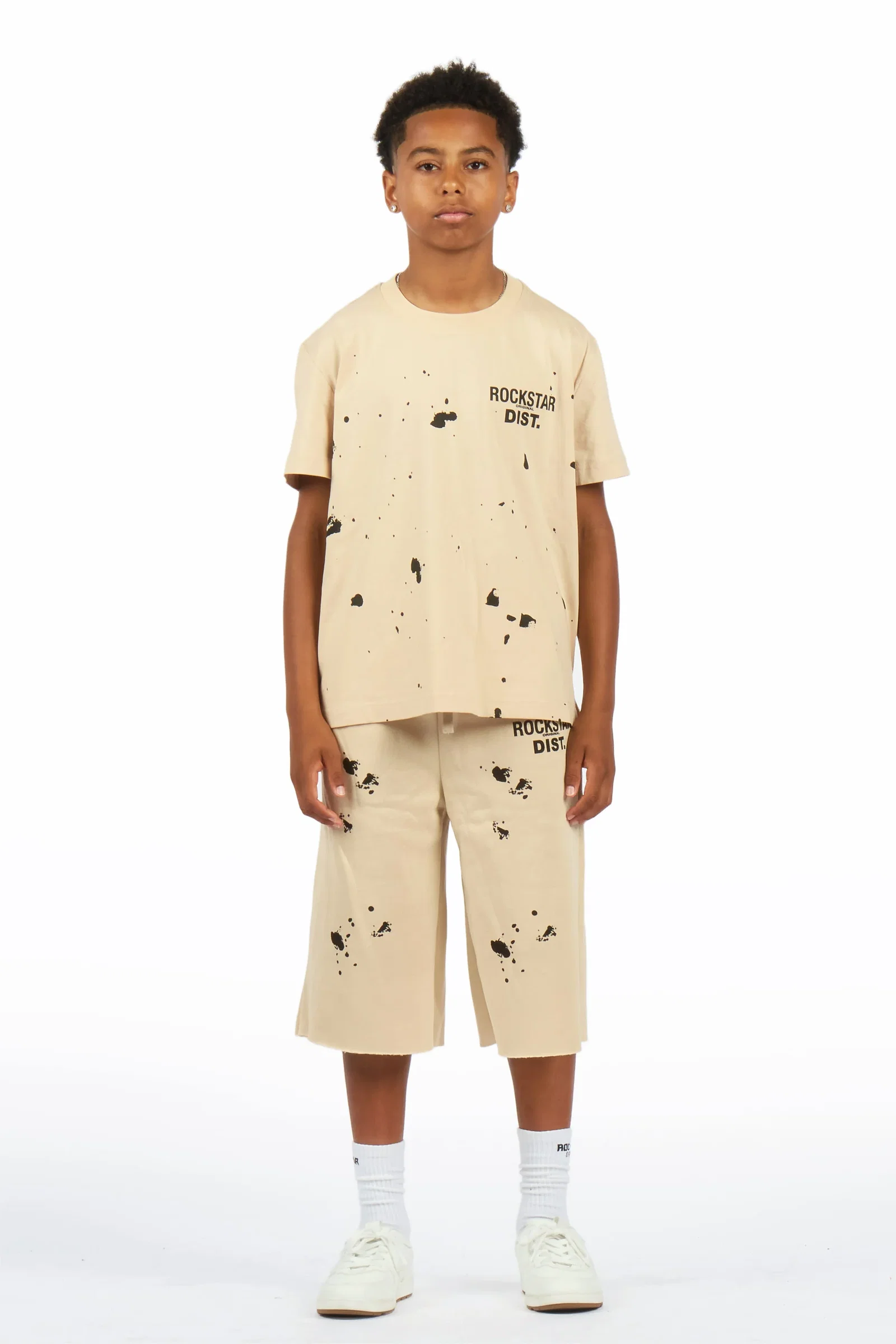 Image of Boys Raffer Beige/Beige T-Shirt Jort Set