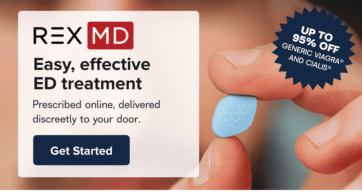 REX MD Easy, effective ED treatment Prescribed online, delivered discreetly to your door. Get Started