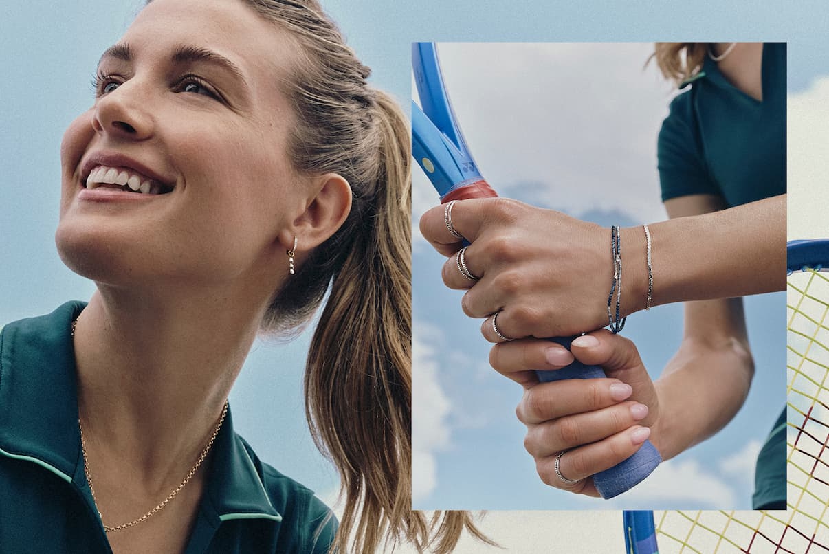 Genie Bouchard wearing the new drilled diamond charms.
