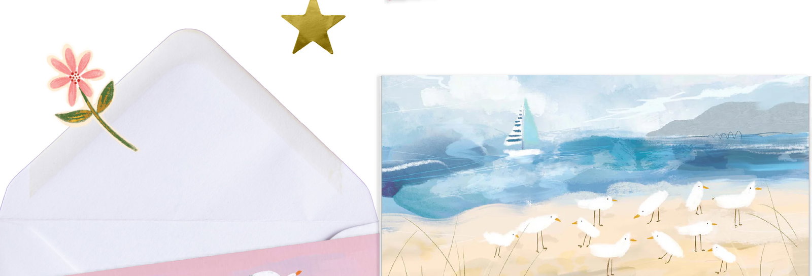SEAGULLS ON THE SHORE ART CARD
