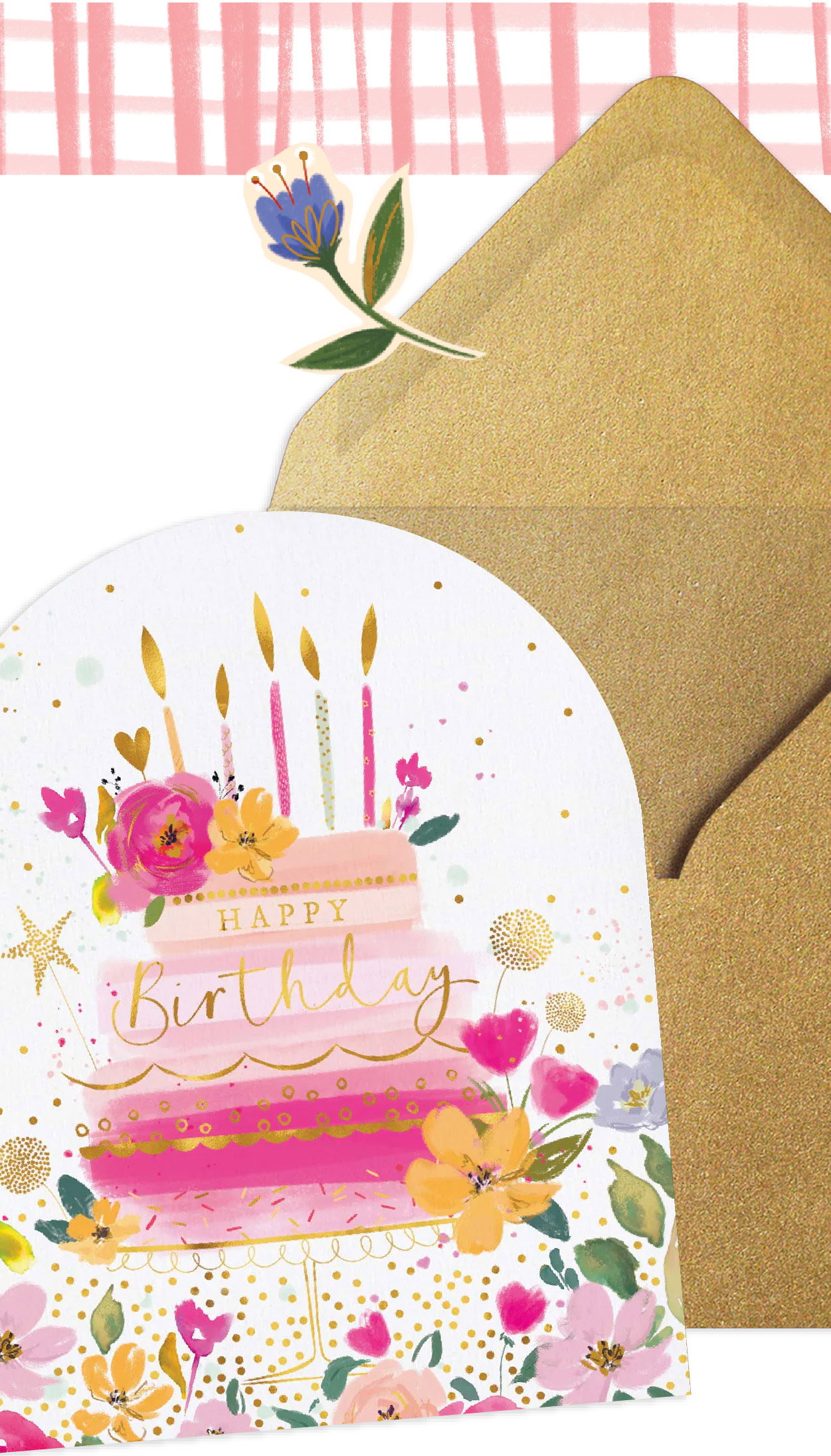 PINK CAKE & FLORAL BIRTHDAY CARD