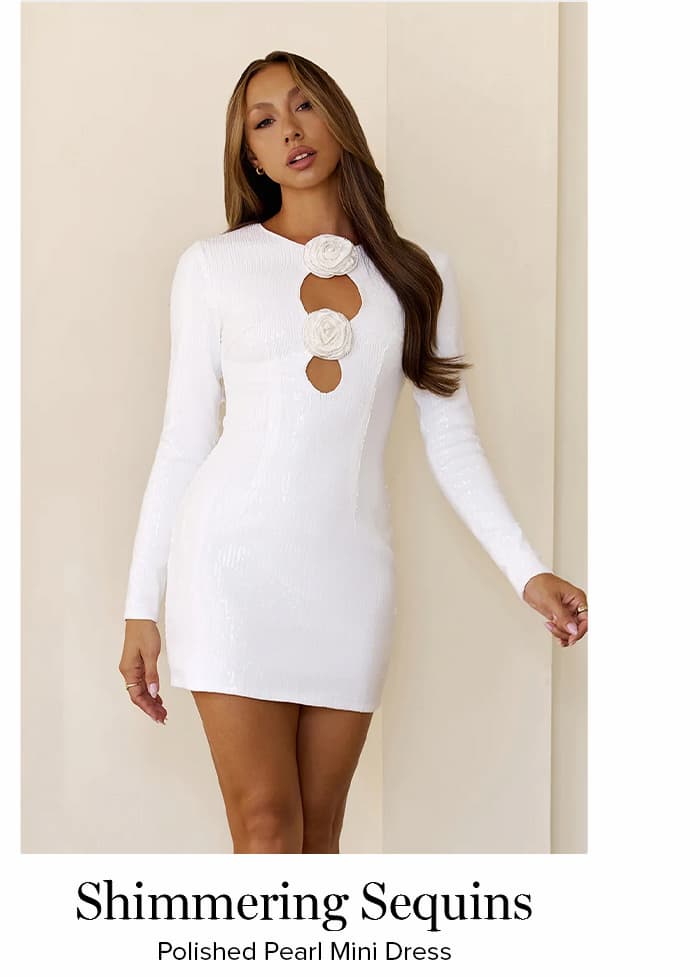Polished Pearl Sequin Long Sleeve Mini Dress White