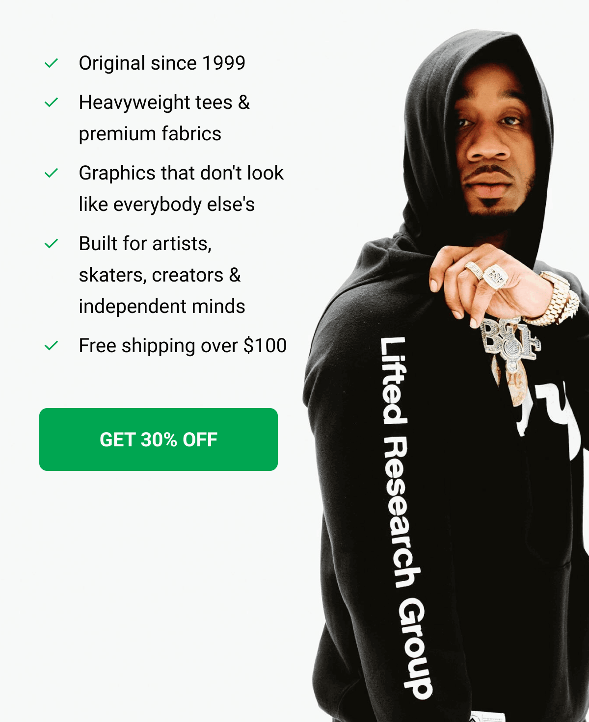 Original since 1999 Heavyweight tees & premium fabrics Graphics that don't look like everybody else's Built for artists, skaters, creators & independent minds Free shipping over $100 GET 30% OFF