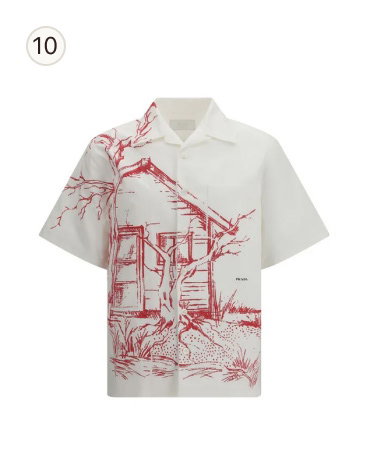 Prada Cabin Print Bowling Shirt - White