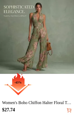Women's Boho Chiffon Halter Floral Tassel Long Jumpsuit Sleeveless Wide Leg Elegant Romper
