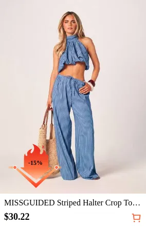 MISSGUIDED Striped Halter Crop Top And Wide Leg Trouser Co-Ord Set Summer Beach Vacation Two-Piece Outfit